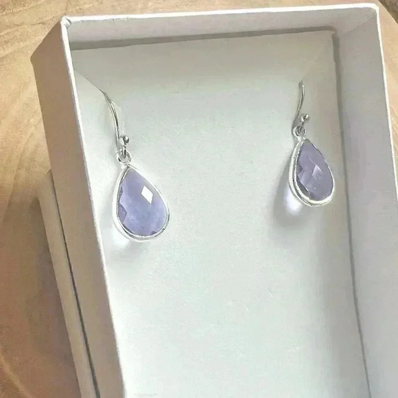 Lavender Teardrop Glass Crystal Dangle Earrings - Picture 8 of 11